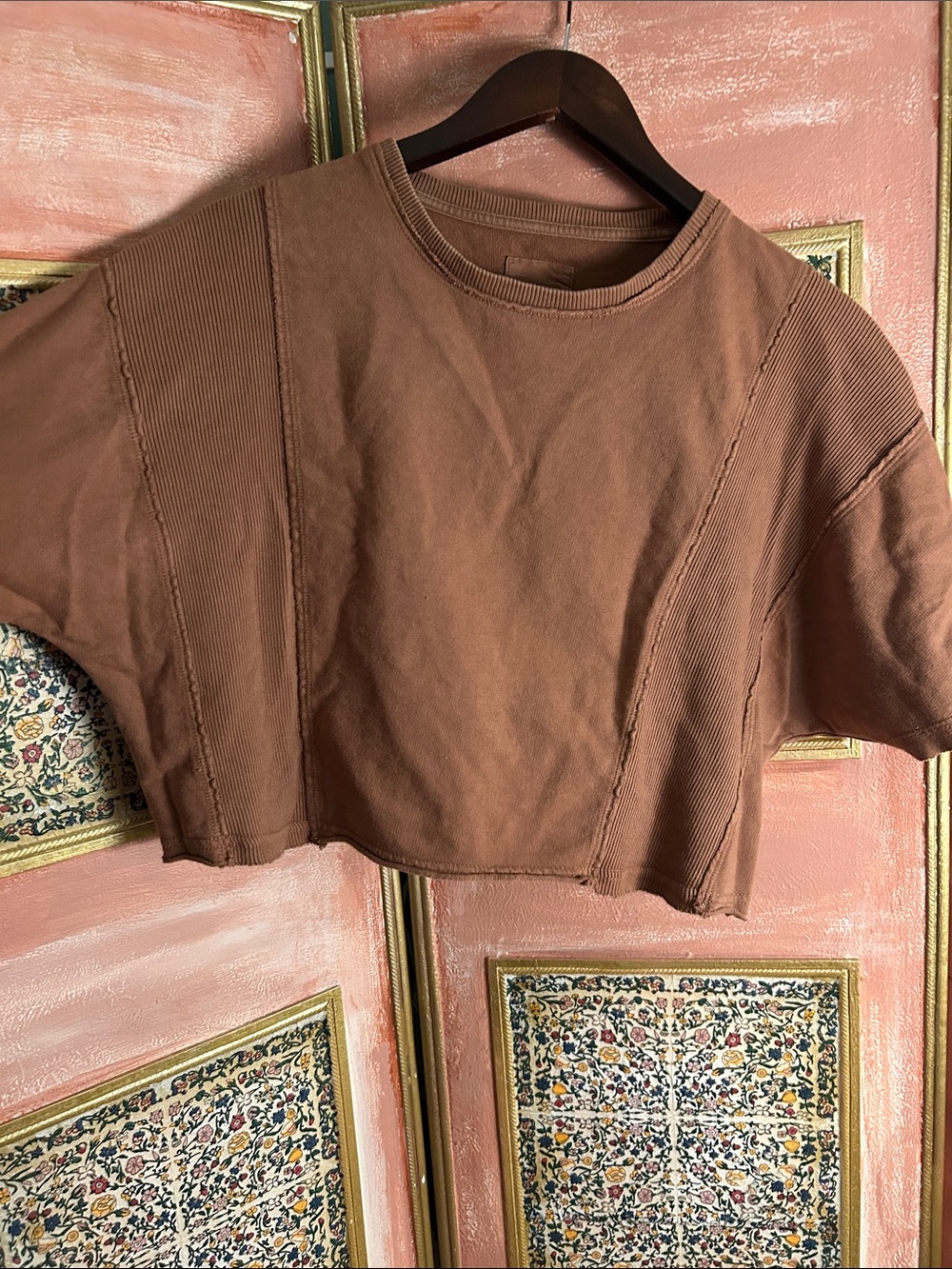aerie Cropped Crewneck Top in Cocoa Brown - Picture 3 of 6